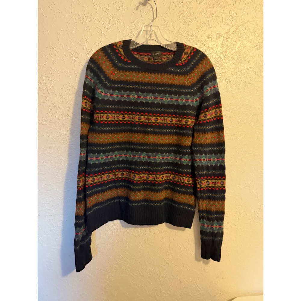 J.Crew Mens 100% Wool Fair Isle Crewneck Sweater Multi-Color Size M 04557